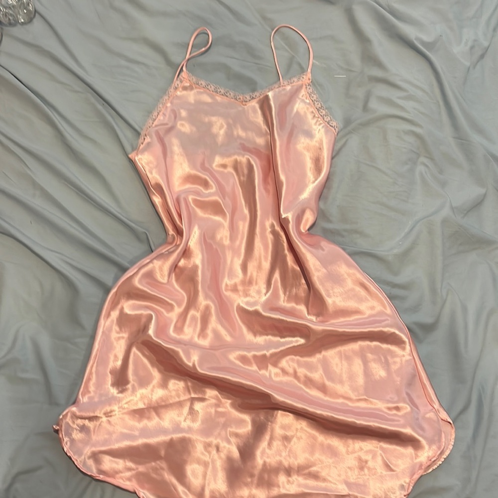 pink satin slip dress